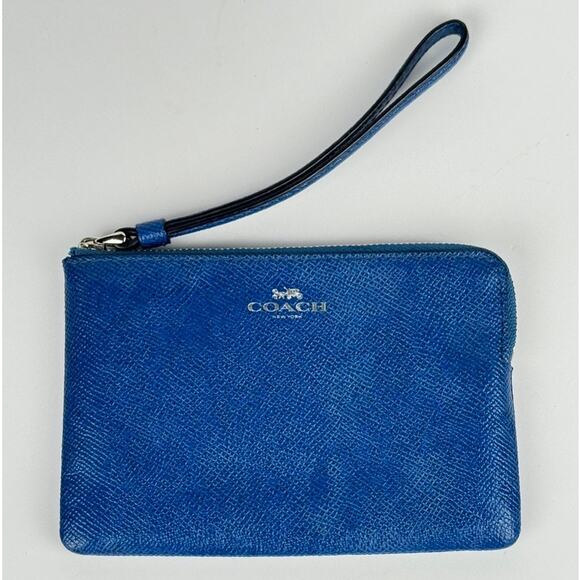 Coach Wristlet 🛸 Corner Zip Blue Leather 4 x 6 Wallet - Picture 1 of 6